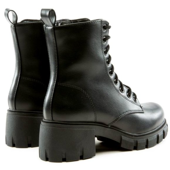 New Black Lace Up Combat Military Ankle Boots Booties - Picture 4 of 6